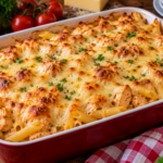 🍗 Rakott csirkés tészta sajttal – szaftos, egyszerű családi kedvenc