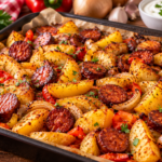 🥔🌭 Tepsis kolbászos burgonya – egyszerű, szaftos, házias egytálétel